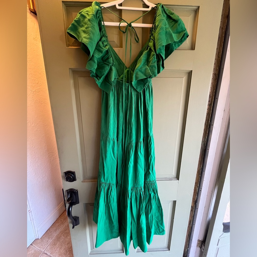 La Ligne Green Maxi Dress with Flutter Sleeves - Picture 2 of 8